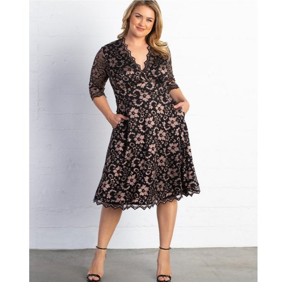 Kiyonna Dresses & Skirts - Kiyonna Mon Cheri Lace Rose Gold Cocktail Dress